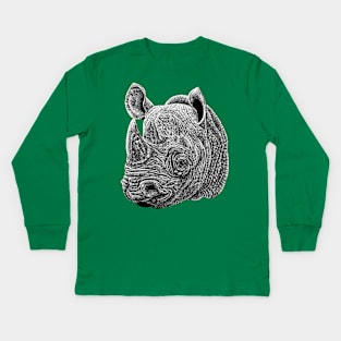Black rhino animal ink illustration Kids Long Sleeve T-Shirt